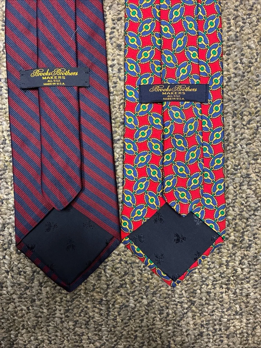 Brooks Brothers Red Geometric Tie and Navy & Red Striped Tie made in USA